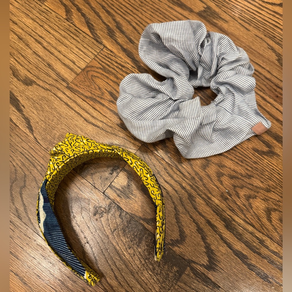 2pc Hair Accessory Bundle Knotted Headband + Stripe Scrunchie Set